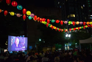 kung fu films at the gate in chinatown park boston photo