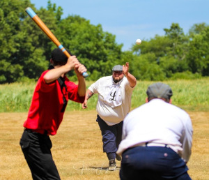vintage base ball opening day sheep shearing photo