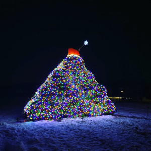 holiday hay bale tree lighting at powisset farm photo